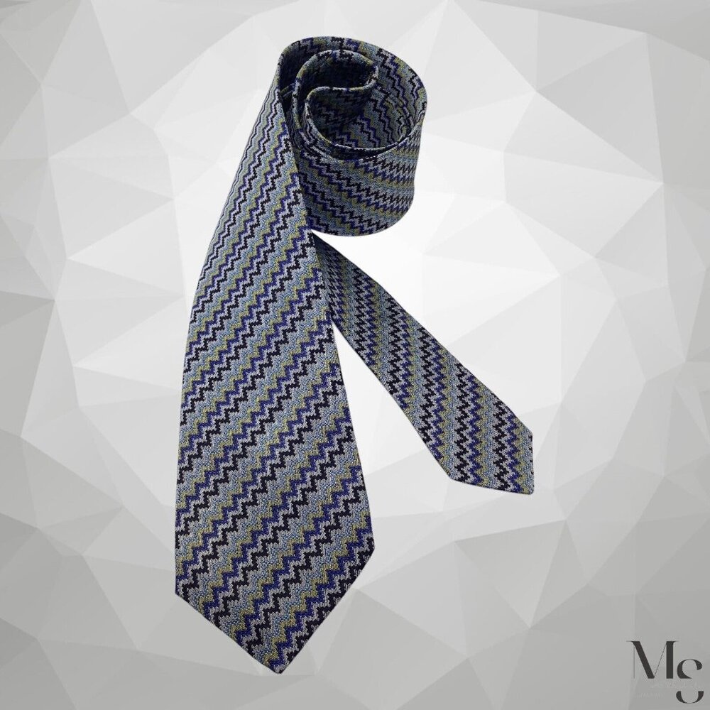 MISSONI Green Purple Zigzag Luxury Silk Tie Made In Italy W: 3." EX COND